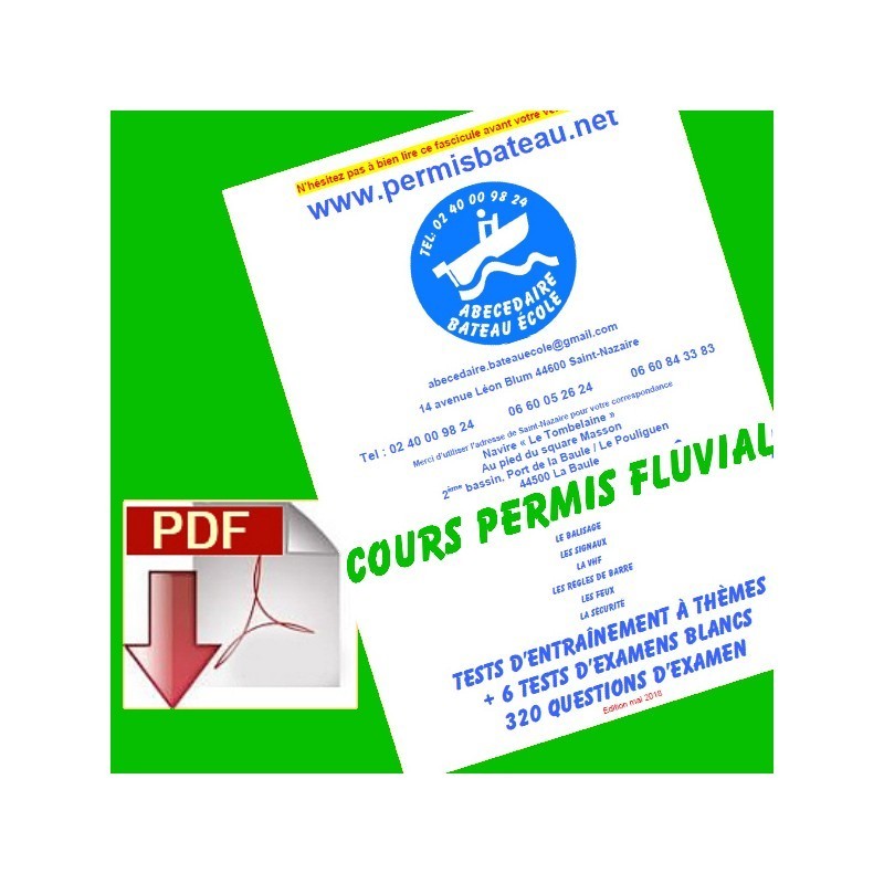livret de cours permis fluvial avec tests d'examens  à télécharger